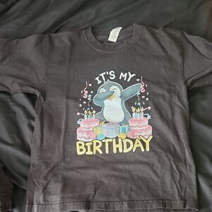 Kids Black Birthday Penguin T-Shirt